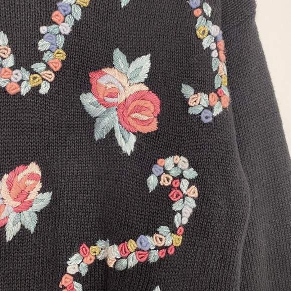 Vintage 90s Katie Lee Tunic Sweater Medium Cottagecore Knit Embroidered Floral - Picture 7 of 9